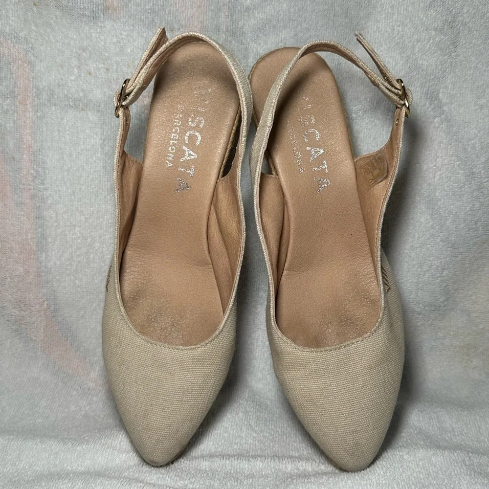 VISCATA Barcelona Palomera Canvas Slingback Buckle Wedge Espadrilles Size 39/8
